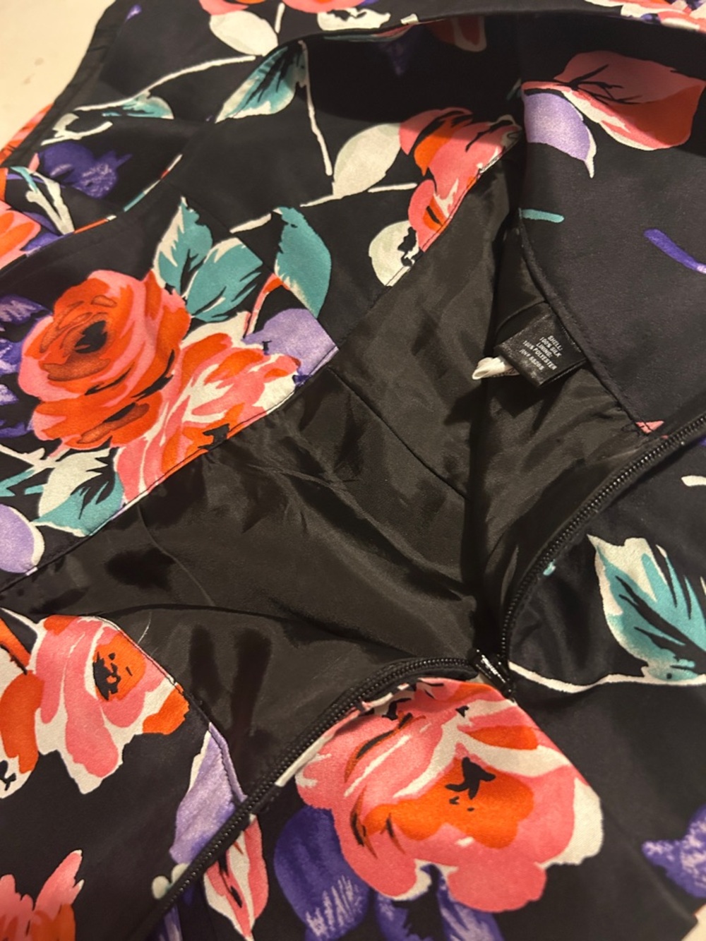 Express Black Floral Circle Skirt with Coral, Teal & Purple Blooms - Picture 7 of 8